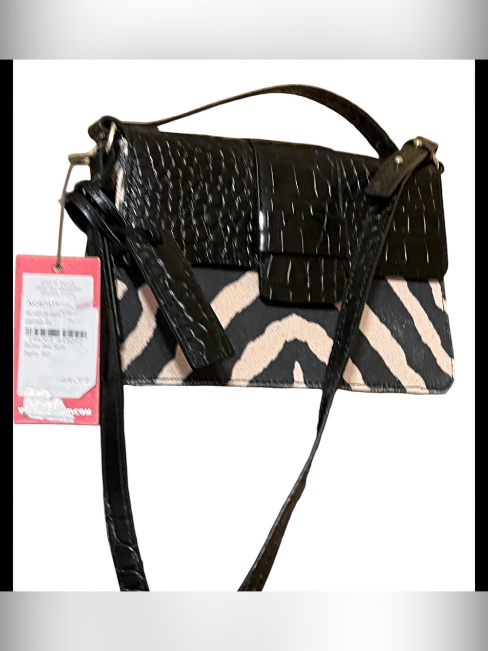 Black and Cream Zebra-Print Crossbody Bag Franco Sarto -59% off